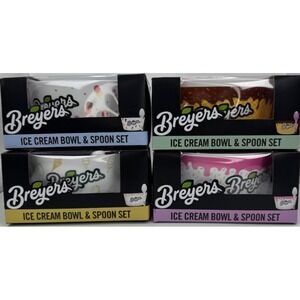 Breyers Ice Cream Bowl & Spoon Set Lot of 4 Assorted Sundae Dessert Cups NIB